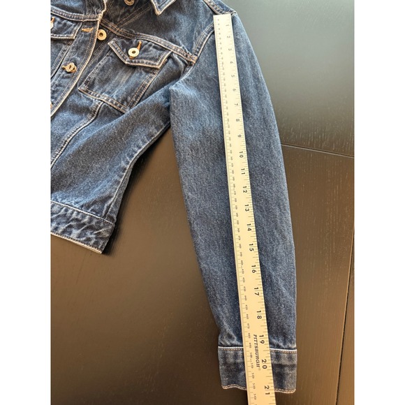 GUESS Jeans Cropped Denim Jacket Womens Small‎ Dark Wash Motorcycle Trucker Y2K - Picture 12 of 16